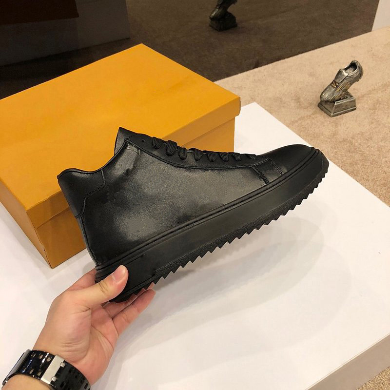 

Classic Men shoe real Leather women luxurys designers sneakers Loafers lace up high top fashion designer shoes mens trainers with box Size 38-45, Black