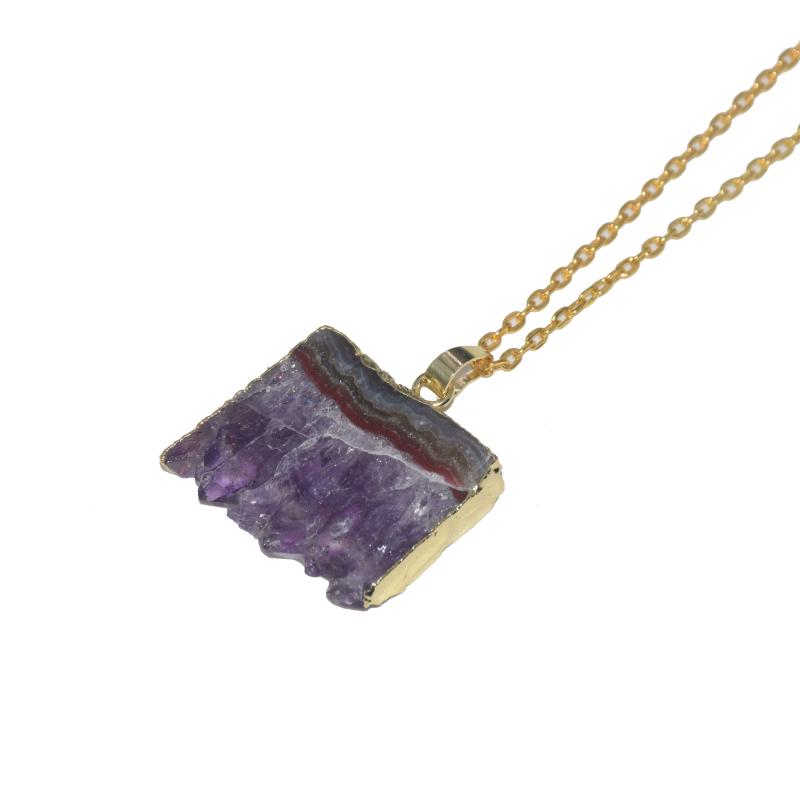 

Pendant Necklaces Natural Slice Geode Drusy Stone Necklace Women Purple Crystal Quartz Amethysts Druzy Chain Femme 2021