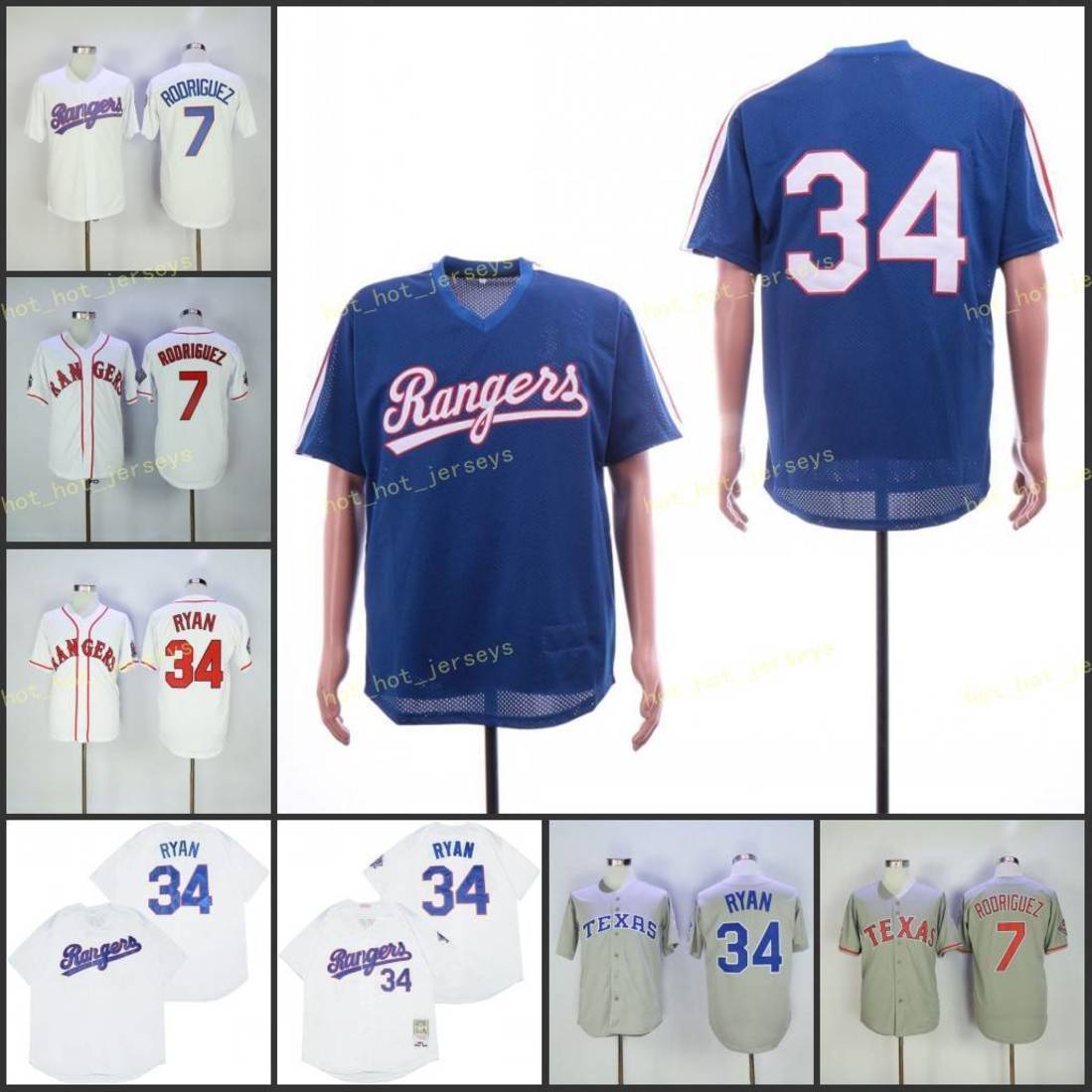 

Retired 34 Nolan Ryan Baseball Jersey 7 Ivan Rodriguez Vintage Retro Cooperstown Mesh Stitched Pullover, Men