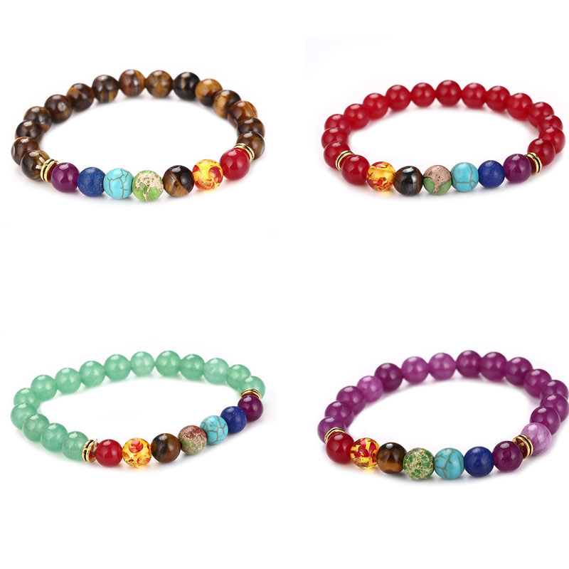 

8mm Natural Stone Handmade Strands Healing Beaded Charm Bracelets Yoga Gold Silver Plated Energy Jewelry For Women Men Lover