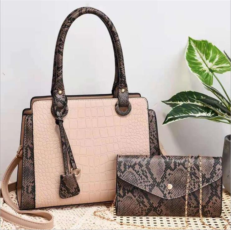 

wholesale women fashion shoulder bag large capacity two-piece printed handbags street trend contrast color leather handbag elegant snakeskin messenger bags