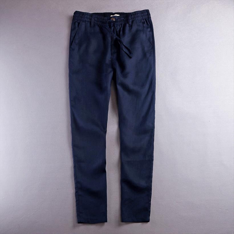 

breathable pure linen trousers women pants flax casual fashion long solid business male pantalon hombre, Black