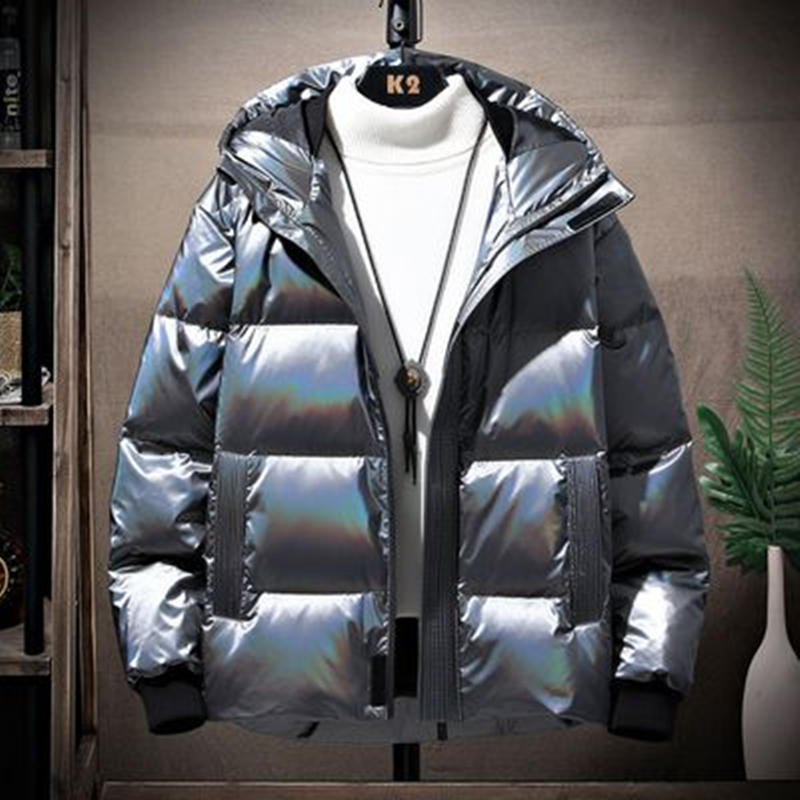 

Men Glossy Hooded Down Jacket Fashion Trend Couples Zipper Plus Size Windproof Puffer Coats Designer Winter Luxury Bread Warm Puff Jackets, Dyh-8031 black