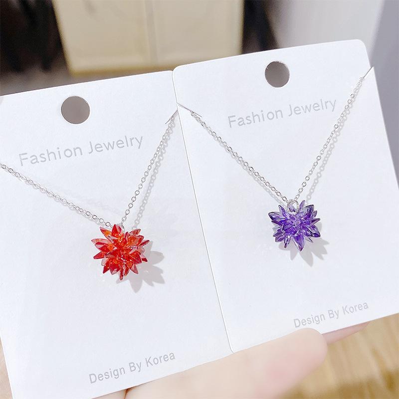 

Chains Japanese And Korean-Style Light Luxury Colorful Zircon Geometric Necklace Women's Clavicle Chain Pendant, Silver