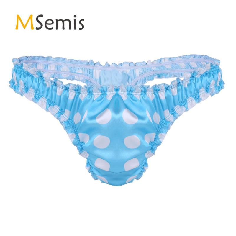 

Swimwear Mens Lingerie Underwear Satin Polka Dot Ruffled High Cut Low Rise Bikini Sissy Briefs G-String Thong Panties One-Piece Suits