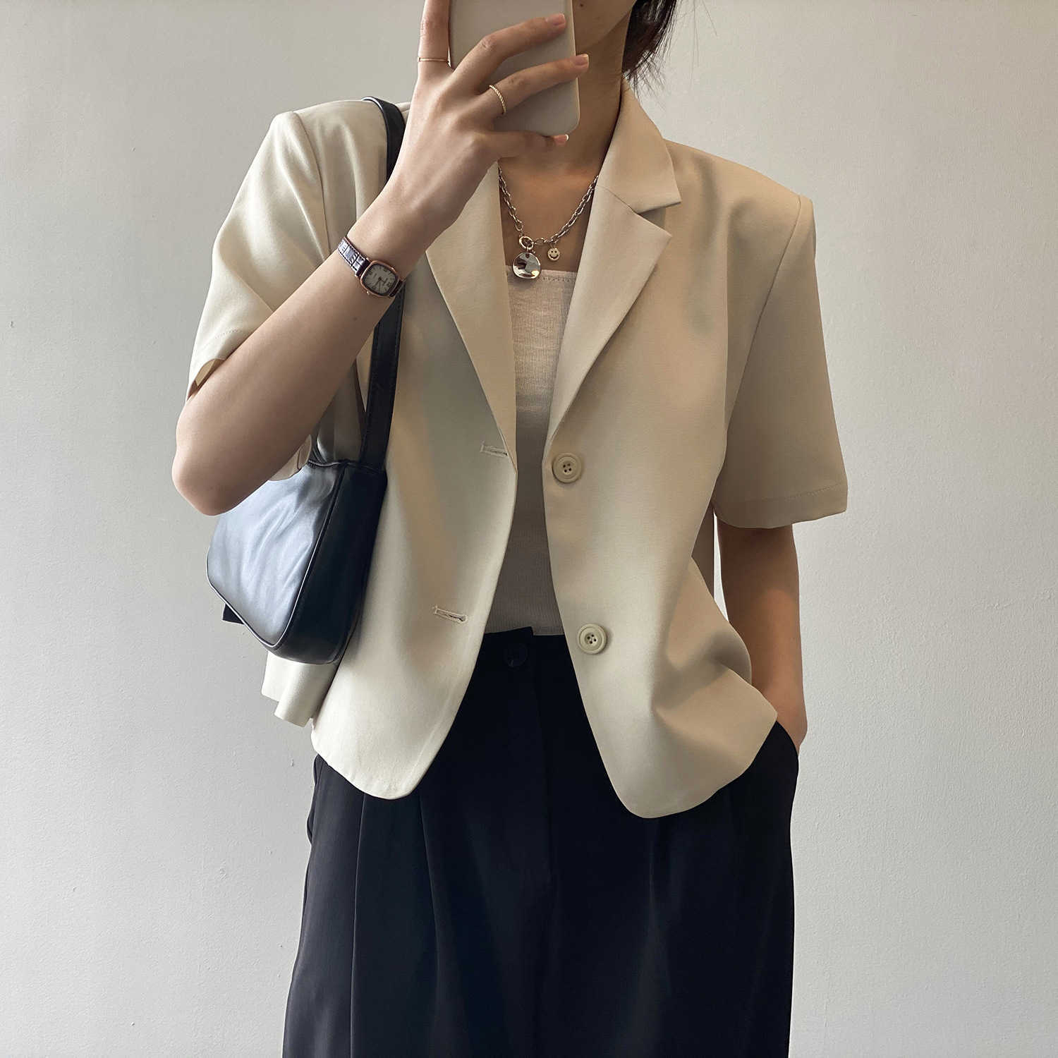 

Solid Color Short Sleeve Blazer Women's Summer Korean Loose Fashion Suit Jacket 80158 210607, Caramel