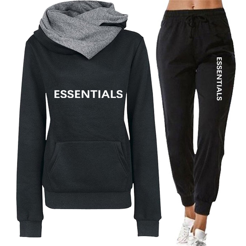 

Woman Tracksuit Two Piece Set essentials Hoodies+Pants Sweatshirts Long Sleeve Pullover Casual Warm Spring Winter Women's Suit, White