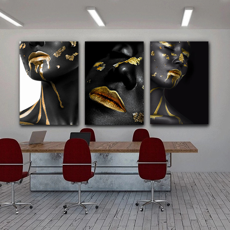 

Golden Black Woman Posters Canvas Prints Wall Art Pictures For Living Room Home Decor Indoor Decorations Portrait Wall Painting