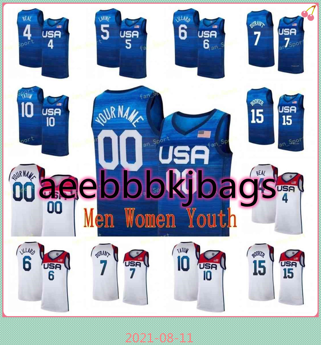 

Basketball Jersey Summer Olympics Kevin 7 Durant Devin 15 Booker Damian 6 Lillard Jayson 10 Tatum Zach 5 LaVine Bradley 4 Beal USA 2021 Blue Navy White Men Kid Women, Youth