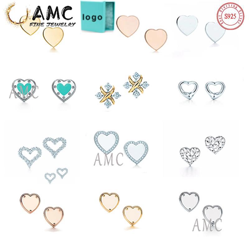 

gift box AMC 925 sterling silver classic earrings love shape stud fashion female designer earring wholesale immediately ship