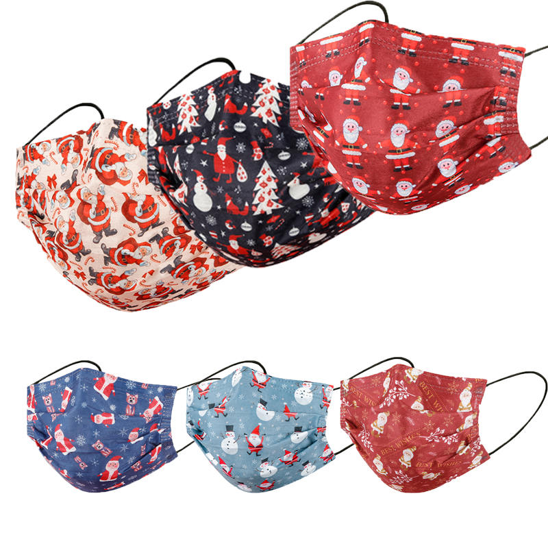 

Newest Christmas Adult Party Disposable Face Masks Non-woven Cartoon Santa Claus FaceMask 3Ply Earhook Bandage Dust-proof Masque Cover