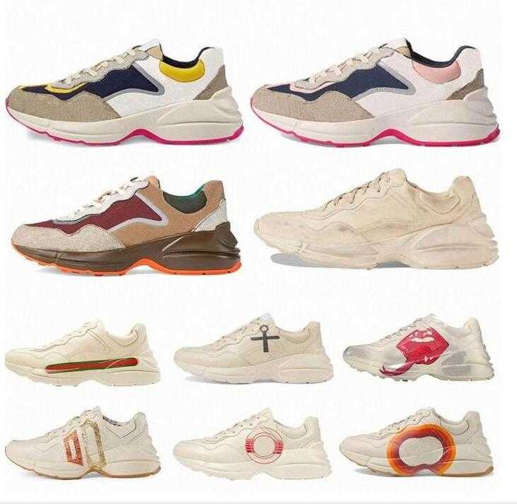 

2021 Designer shoes leather Rhyton Sneakers fashion Beige Men Trainers Vintage Luxury Chaussures Ladies Shoe Designers Sneakes size 35-46, Color 3