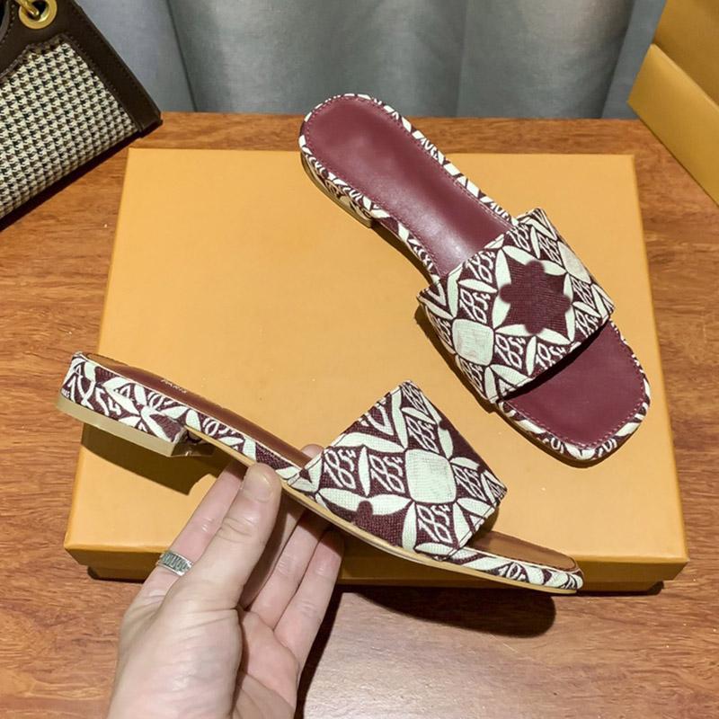 

Luxury Designer Old Flower Women Slipper Cowskin Flat Heels Sliders Summer Vintage Platform Sandals Cotton Canvas Scuffs Home Slippers Luxurys Designers Shoes, 01
