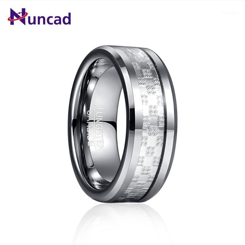 

Wedding Rings 8mm Steel Color Chamfer Inlaid With Silver Checkered Metal Sheet Tungsten Carbide Ring Men's Fashion Jewelry Gift1