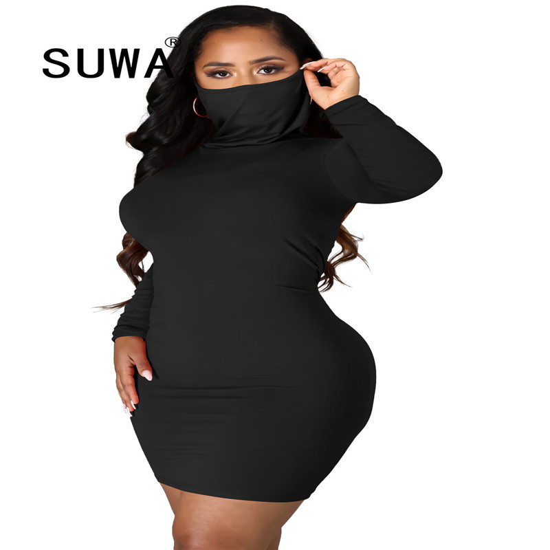 

Turtleneck Sexy Streetwear Office Long Sleeve Women Dress Daily Party Tight Fitting Autumn Winter Solid Retro Casual Outfits 210525, White