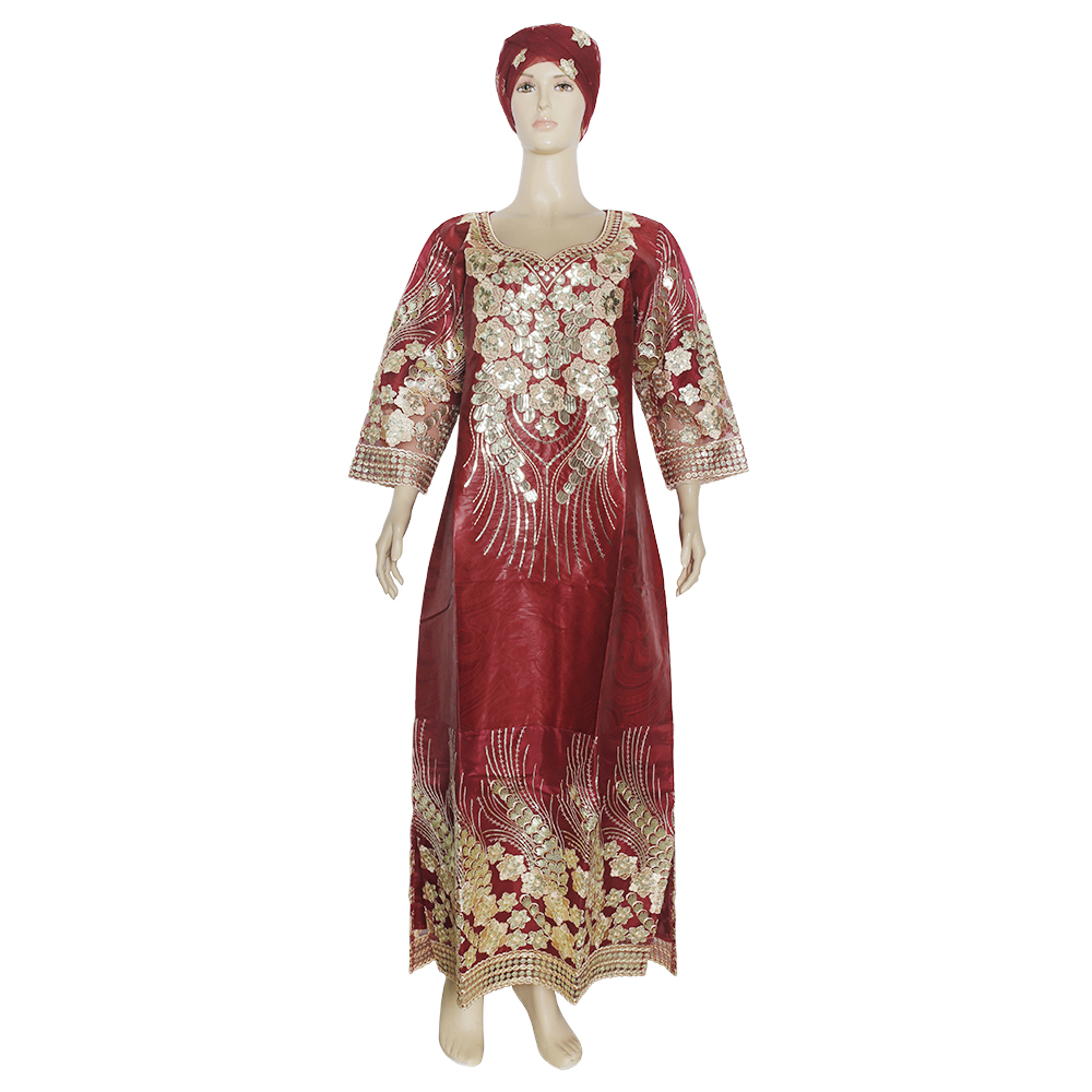 

20212021 plus size african outfits women bazin riche dresses dashiki maxi robe with head wrap traditional sequin party dress wear, Red