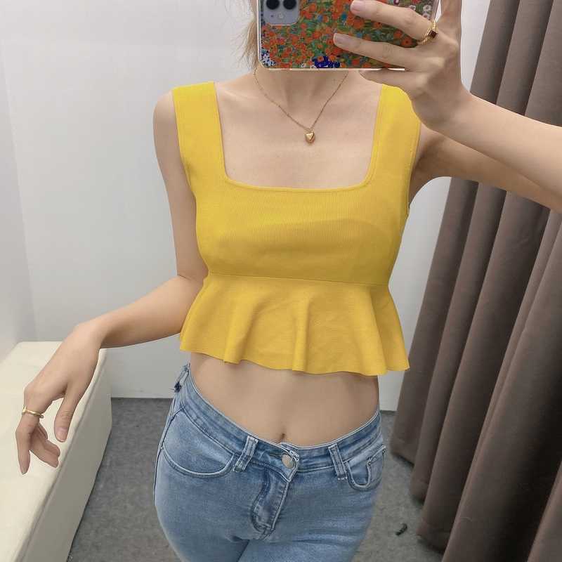 

Women Tank Top Summer Fashion Stretch Knit Female Casual Camis Crop Top 210602, Yellow