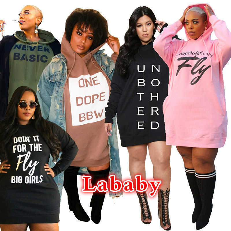 

Women Hoodies Dresses Plus Size Sweater Designer Letter Printed Casual Large Ladies Dress Lantern Sleeve Polka Dot Skirt 5 Colours, Coffee