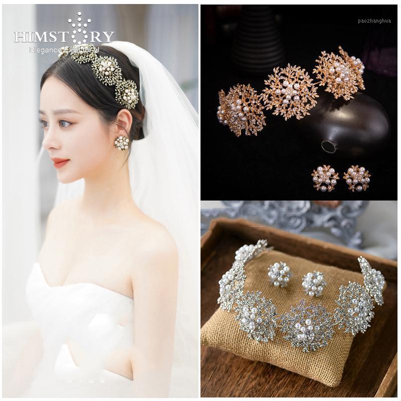 

Himstory Vintage Baroque Luxury Pearl Bridal Crown Headband Gold Diadem Tiaras For Women Flower Bride Wedding Hair Accessories Clips & Barre, Golden;silver