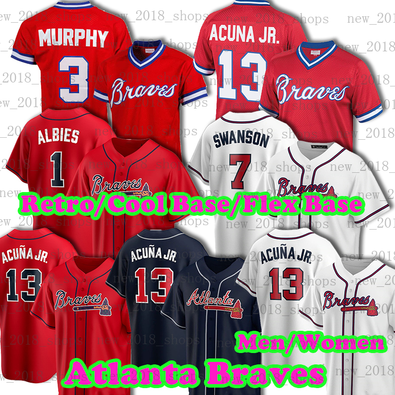 

Atlanta 13 Ronald Acuna Jr Brave baseball Jersey 7 Dansby Swanson 5 Freddie Freeman 1 c Austin Riley Charlie Morton Chipper Jones Dale Murphy Jorge Soler, Custom cool base men jersey