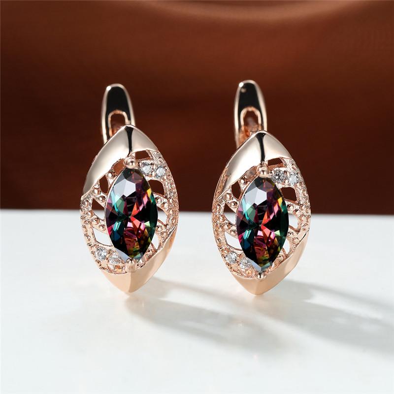 

Hoop & Huggie Rose Gold Silver Color Small Earrings Luxury Crystal Stone Mystic Rainbow Zircon Marquise For Women Party, Golden;silver