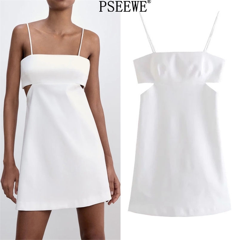 

Woman Dress Cut Out White Slip Short es Ladies Thin Straps Backless Mini Summer Women Sexy es 210519