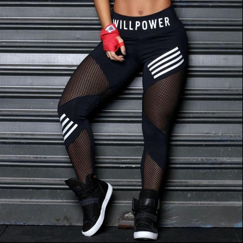 

Black Women Legging High Waist Leggings Mesh Patchwork Push Up Letter Pring Fitness Pants Breathable Polyester Sport Leggins