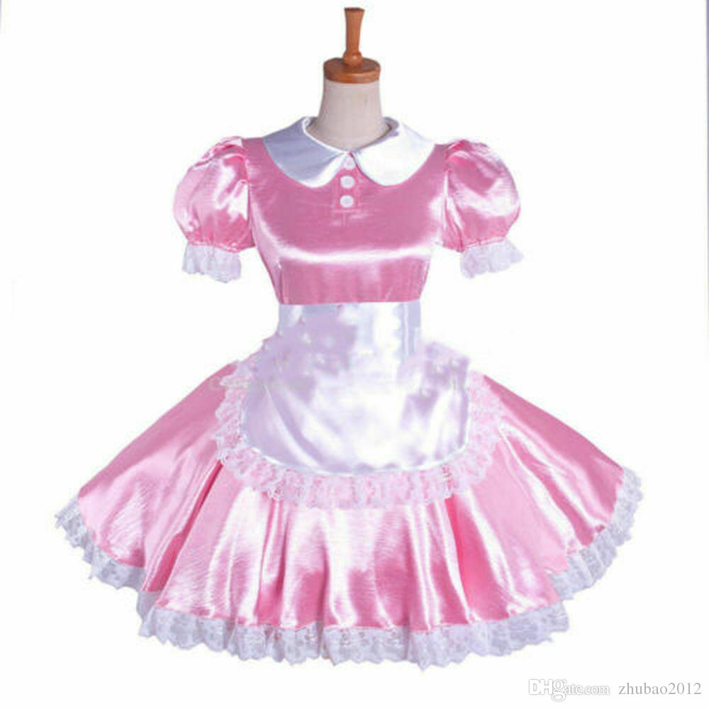 

pink sissy Maid Satin Dress Uniform lockable Tailor-made cosplay