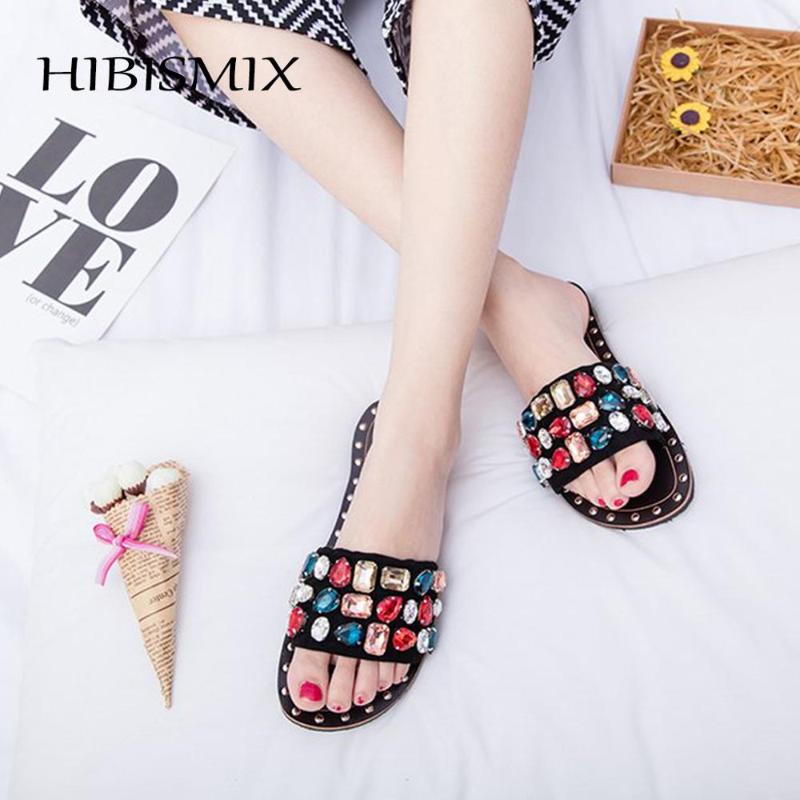 

Slippers HIBISMIX 2021 Fashion Women Crystal Plus Size Colorful Flat With Outside For Slides 1315, Black