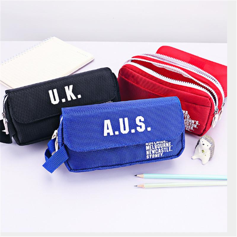 

Canvas Pencil Student School Stationery Multi-layer Creative Simple Large-capacity Waterproof Three Layers Bag Bags