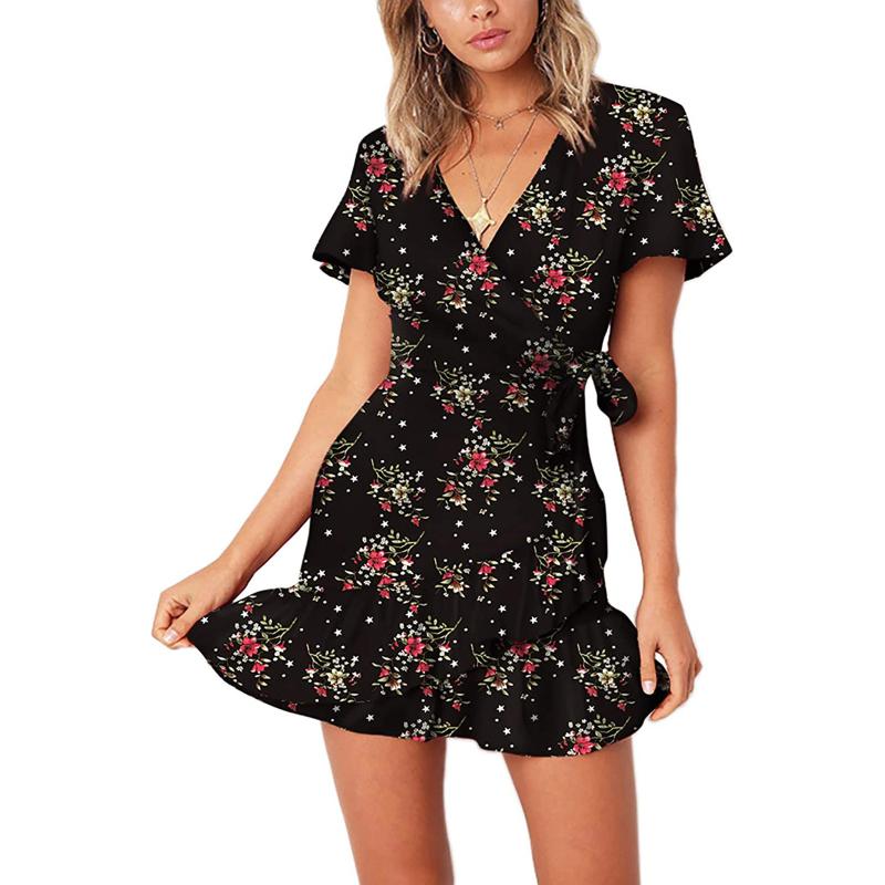 

Maternity Dresses Summer Women Elegant Dress Short-Sleeved V-neck Casual Butterfly Lace-up Ruffle Pregnancy Clothes Vestidos 2021#30, Black