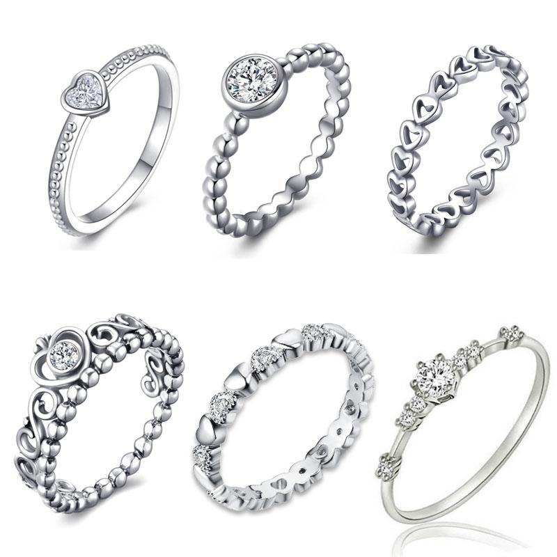 

Wedding Rings Stackable Heart Princess Tiara Crown Ring For Women Original Brand CZ Small Tail RingJewelry Gift, Slivery;golden