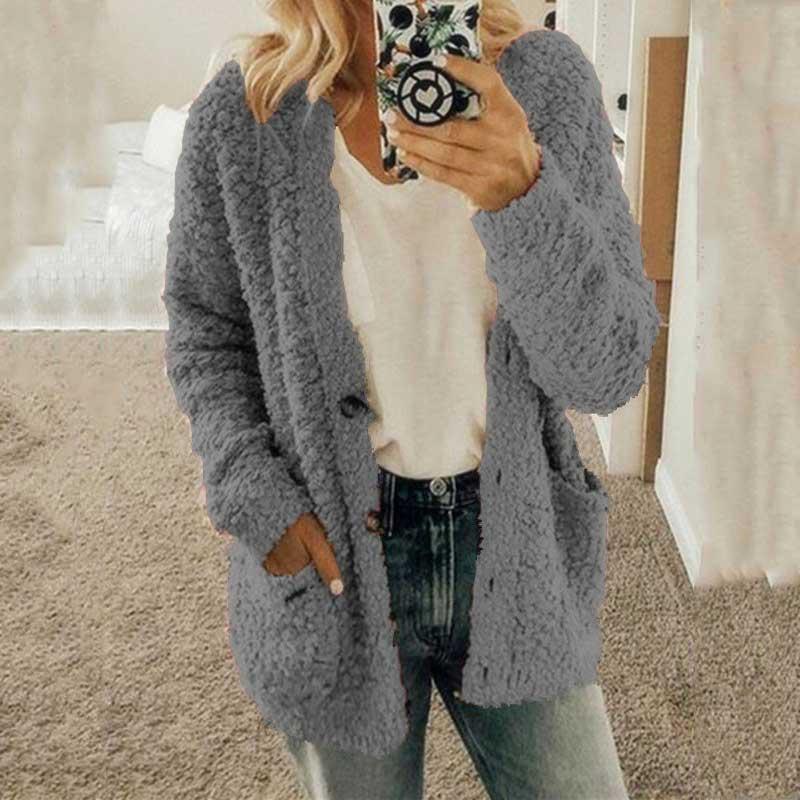 

2021 Autumn Teddy Bear Coat Women Winter Faux Fur Coat Ladies Jacket Winter Warm Coat Button Outwear Female Plush Overcoat, Tan;black