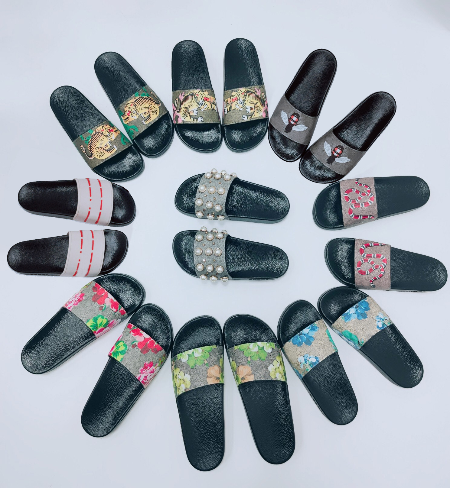 

Men Women Slippers Fashion Leisure Slides Ladies Sandali Bathroom Home Shoes Tiger Bees Cat Classic Letter Print Pattern Beach Flip Flops Flower Box, Contact us need other colorway