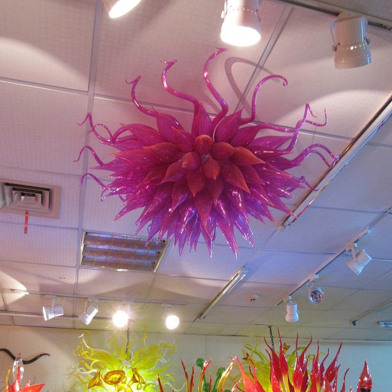 

Fancy Ceiling Lights Art Crystal Chandelier Light 100% Hand Blown Glass Chandeliers LED Bulbs Purple Ceiling-Light Fixture