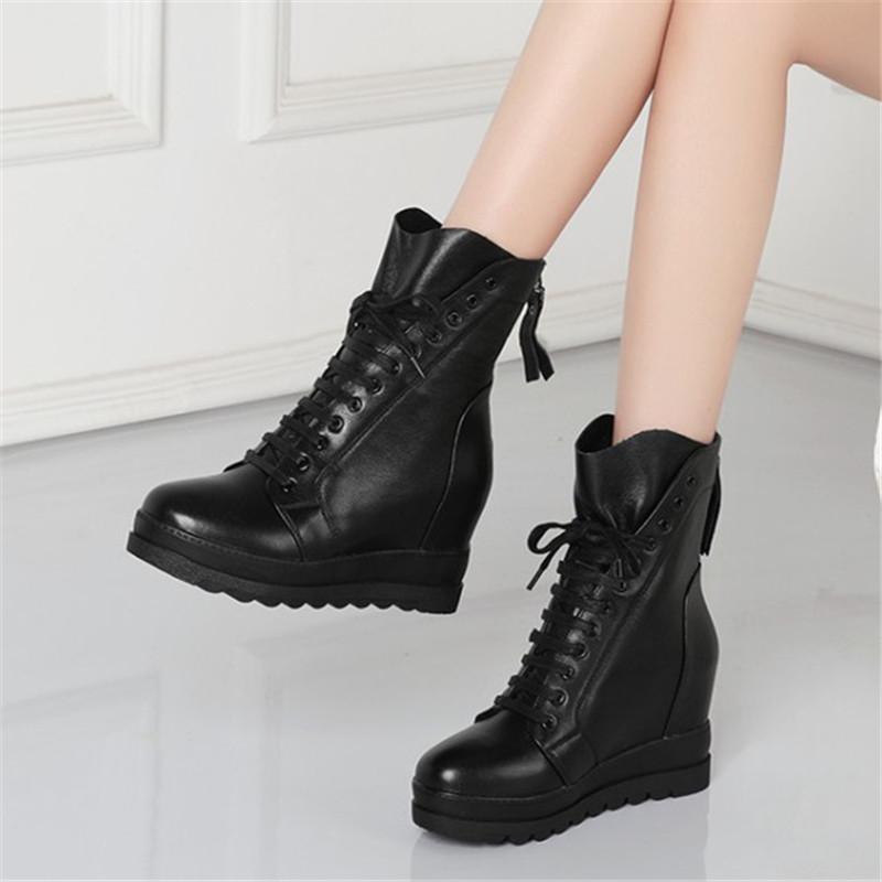 

Boots PXELENA Rome Punk Gothic Hidden High Heels Ankle Women Shoes 2021 Autumn Winter Lace Up Combat Short Black White 40, White autumn