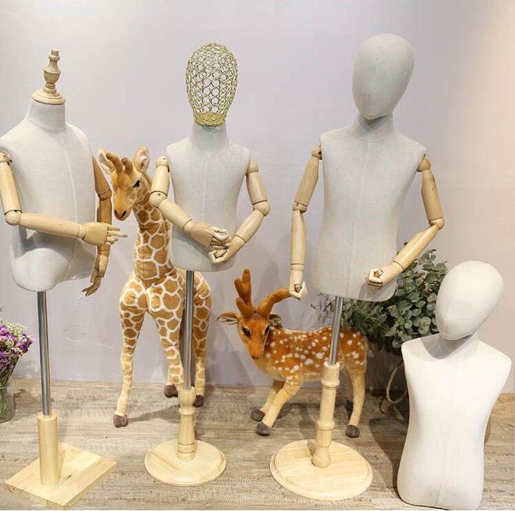 3-4Year Children Sewing Mannequin Body Half-Style Models Props,Clothing White Lince Fabric Disc Base Wood Hand ,1pc D400-image-714939448