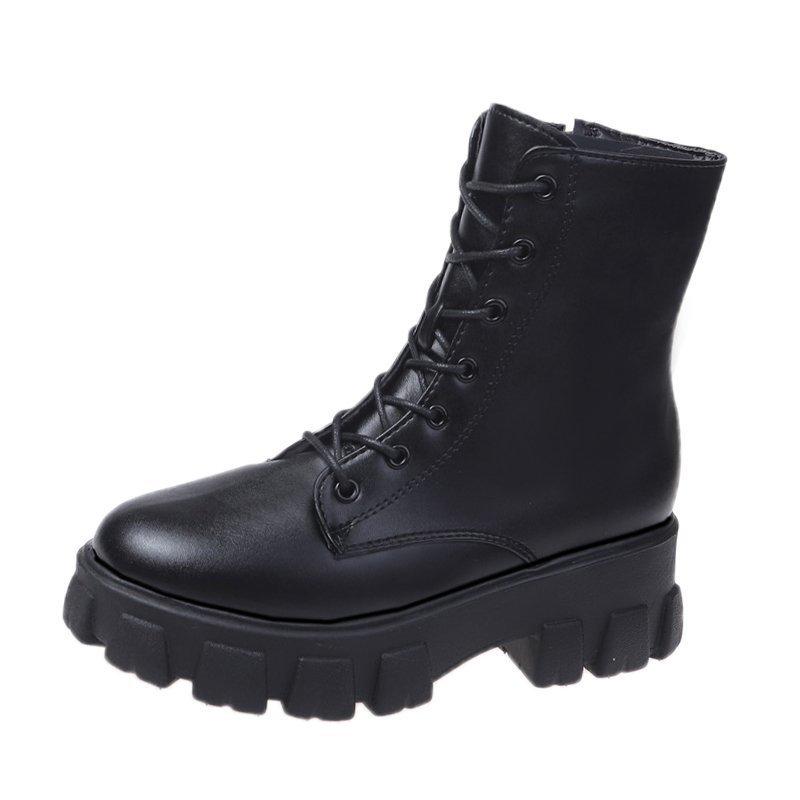 

Boots Autumn And Winter 2021 Women's Medium Tube British Style Thick Bottom Warm Thin Mesh Red Lace Up