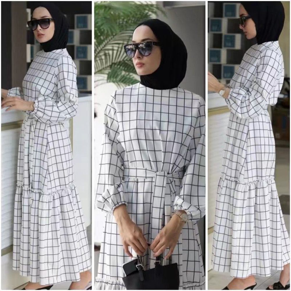 

Plaid Dubai Abaya Turkey Muslim Fashion Hijab Dress Kaftan Islam Clothing Dresses For Women Vestidos Robe Femme Musulman De Mode