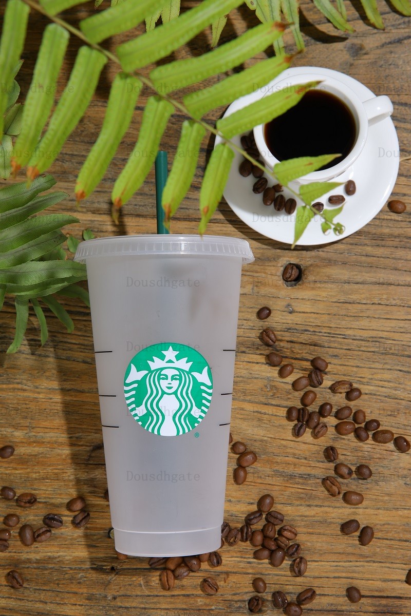 

Starbucks 24oz/710ml Plastic Tumbler Reusable Clear Drinking Flat Bottom Cup Pillar Shape Lid Straw Mugs Bardian 50pcs Free DHL 1, Transparent