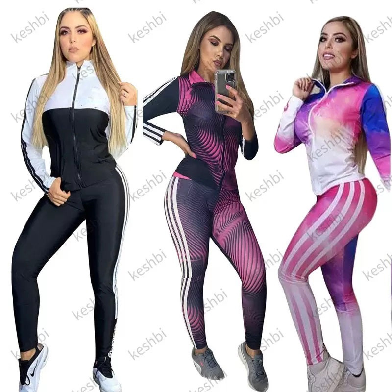 

Fashion 2 Piece Suit Women Fitness Tracksuits Sweatsuit Zipper Sweatshirt Jacket+ Jogger Pants Set, J2237