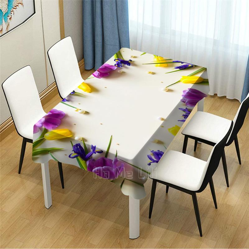 

Table Cloth Tulip Purple Orchid Design Rectangle Tablecloth Picnic Bbq Kitchen Dining Decoration, As pic