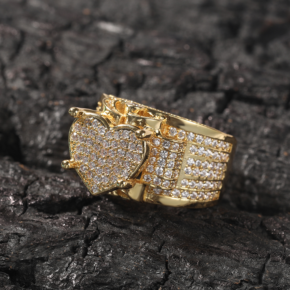 

Hip Hop New Men's Big Love Men Ring Famous Brand Iced Out Micro Pave CZ Rings Punk Rap Jewelry