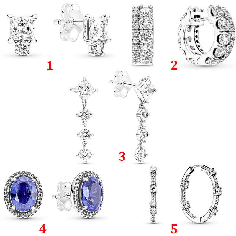 

2021 Christmas Sparkling Statement Halo Bars Stud Earrings for women 925 Sterling Silver Round Square s925 brincos fine jewelry 290058C01 290043C01 290040C01