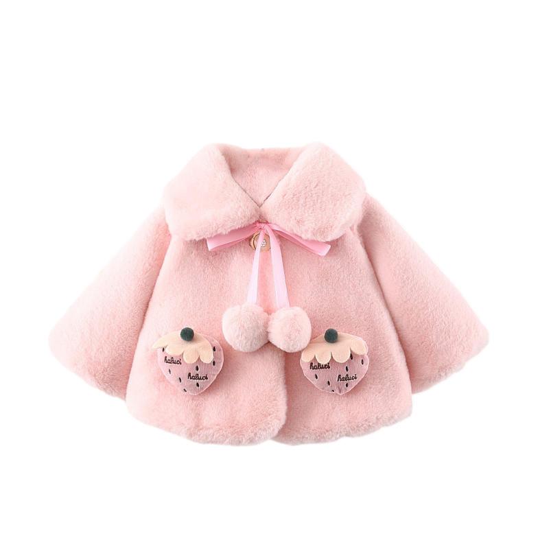 

Down Coat Baby Girl Winter Cotton Clothes Strawberry Cloak Thickened Lovely Solid Color, Blue;gray