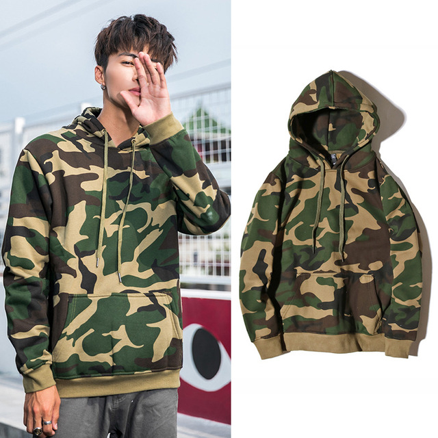 

Camouflage Loose Hoodies Male Fashion Street Style Couple Pullover Hoddie Hio Hop Fleece Long Sleeve Top, Green