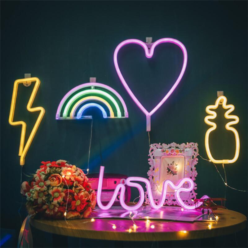 

Night Lights LED Neon Light Sign USB Party Wall Art Bedroom Decoration Rainbow Hanging Novelty Lamp Home Holiday Decor Xmas Gift