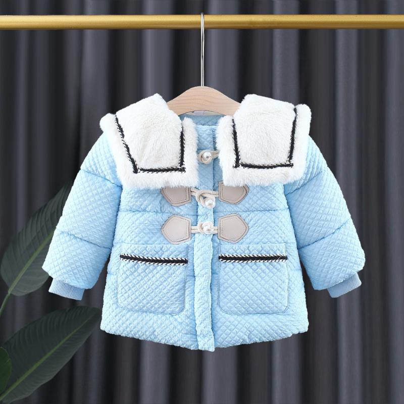 

Down Coat 2021 Girls' Lapel Thickened Cotton-padded Jacket Winter, Blue;gray