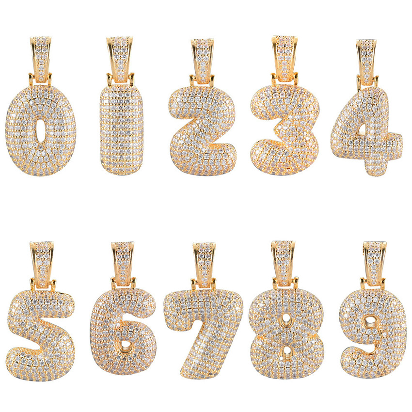 

Arabic Numerals Pendant Necklace 60cm Chain Hip Hop Jewelry Set 18K Gold Copper Iced Out Diamond Zircon Number Necklaces for Women Men Will, Silver