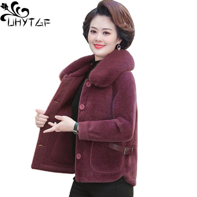 

Women's Fur & Faux UHYTGF Womens Autumn Winter Jacket Quality Mink Fleece Warm 5XL Plus Size Coat Female Collar Casual Short Outerwear 2327, Black